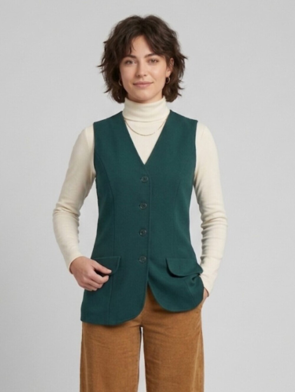 Vintage 70's Women's Long Green Waistcoat Size Small Librarian Core